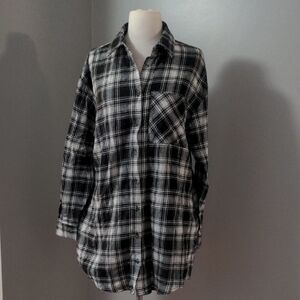 Black and White Plaid Button-Up Shirt Dress